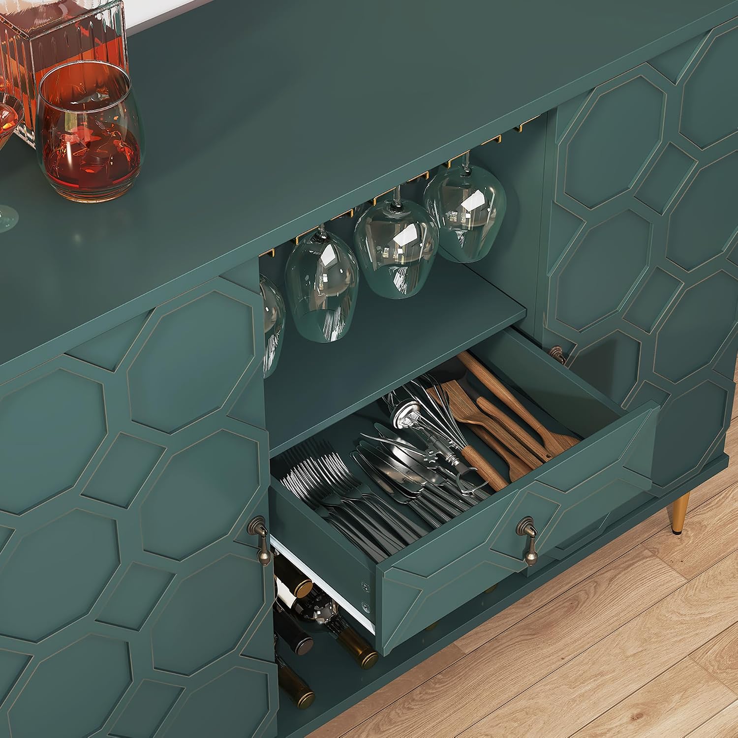 Green Geometric Door Wine Bar Cabinet