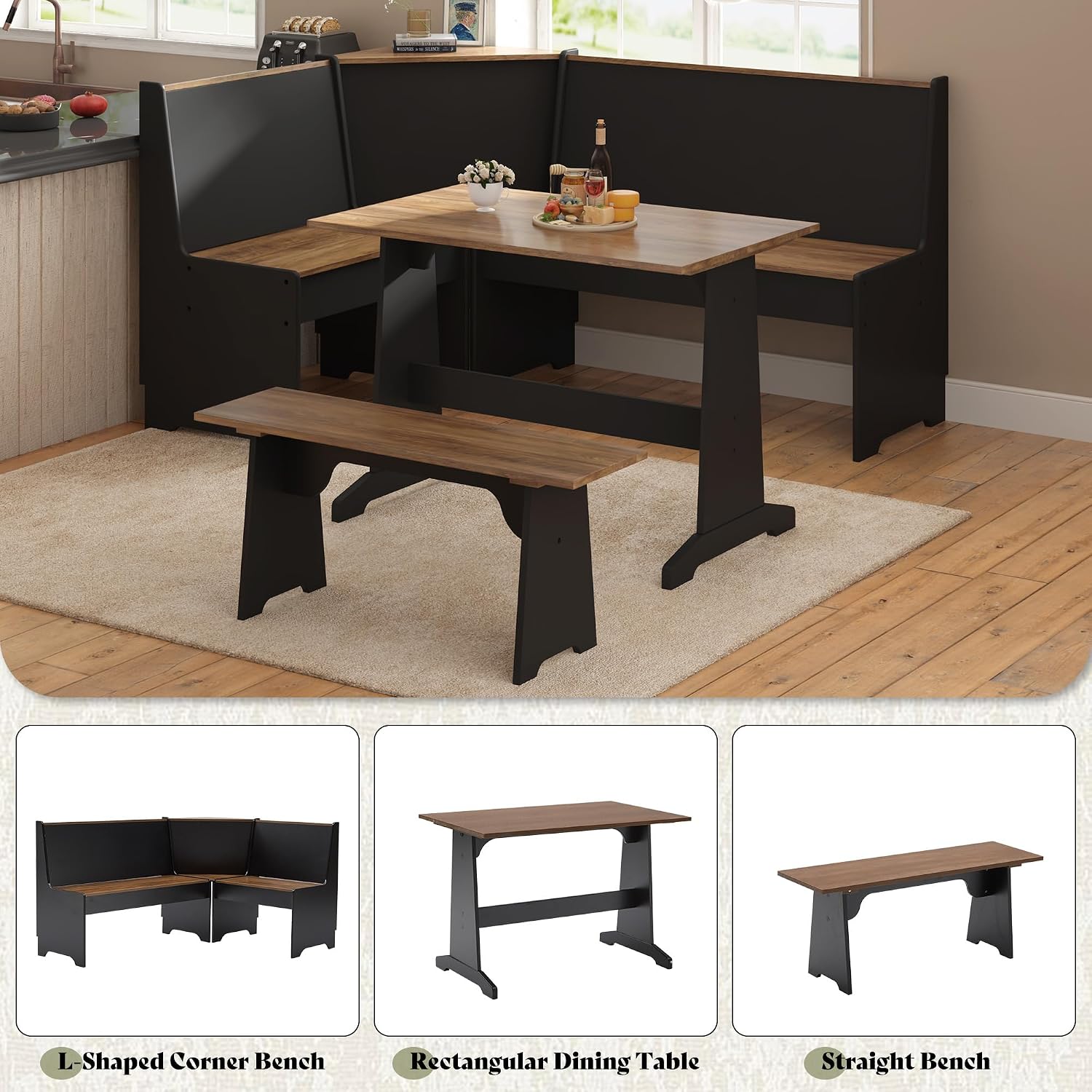 Black Oak 3pc Nook Dining Set
