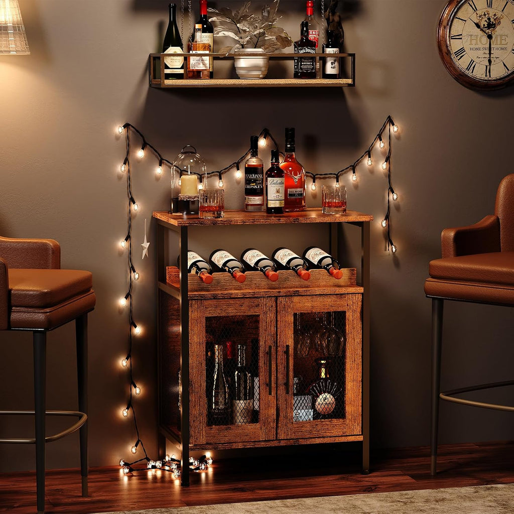 X-cosrack Rustic Mesh Door Wine Bar Sideboard Cabinet