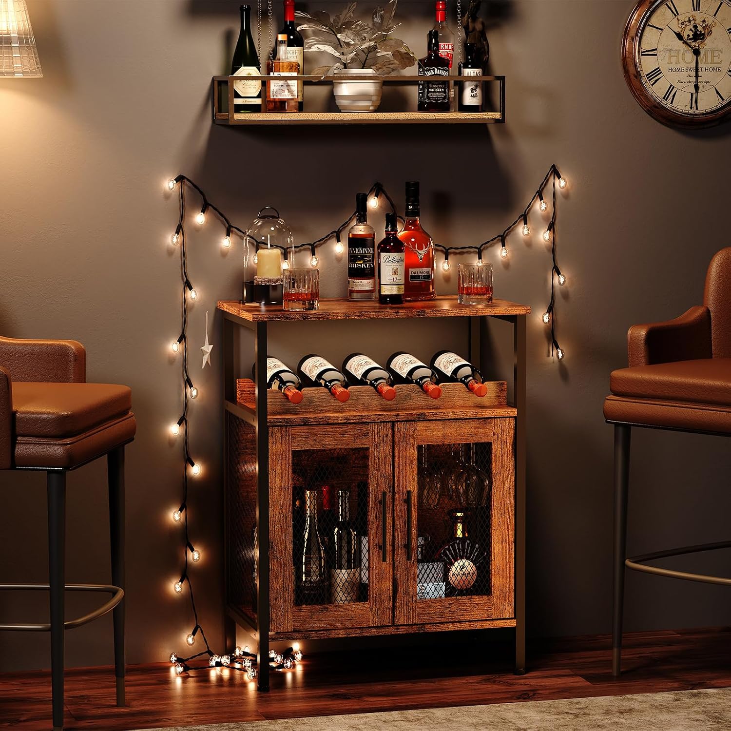 X-cosrack Rustic Mesh Door Wine Bar Sideboard Cabinet