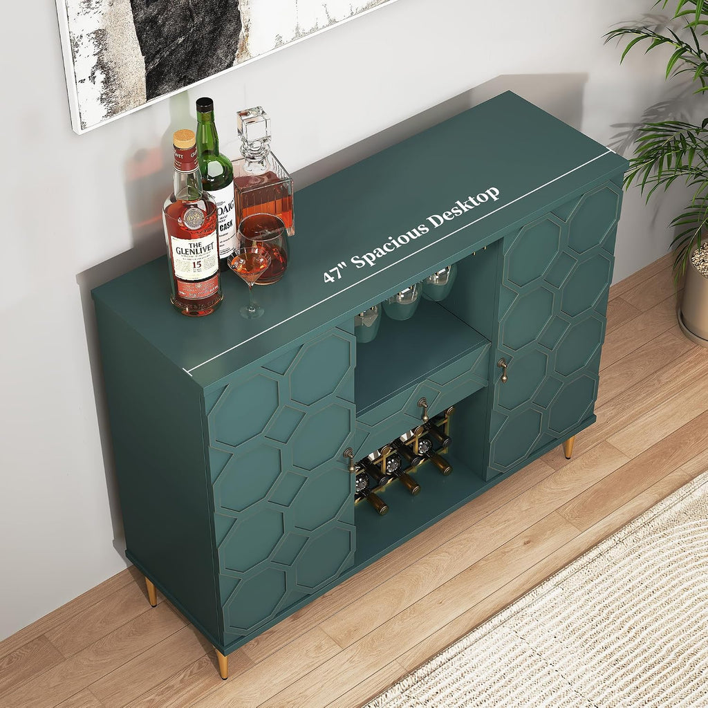 Green Geometric Door Wine Bar Cabinet