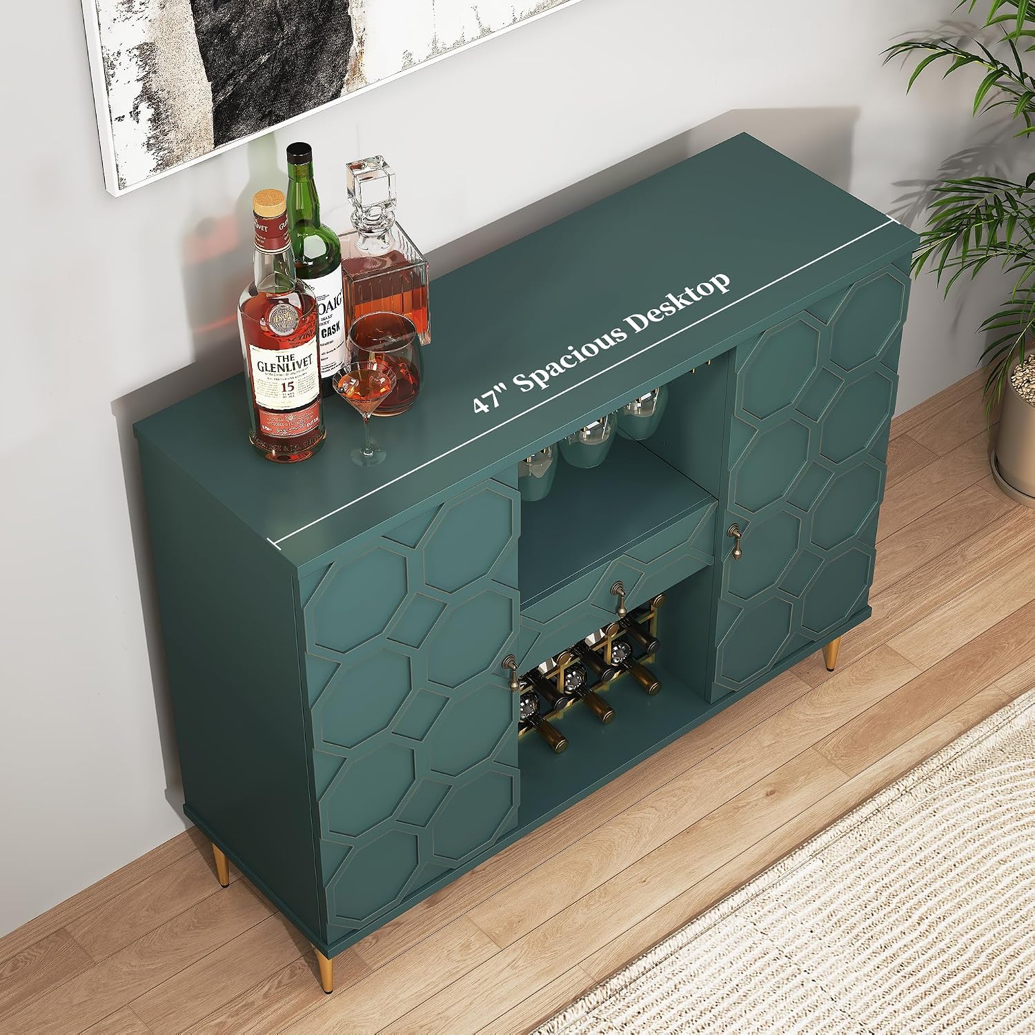 Green Geometric Door Wine Bar Cabinet