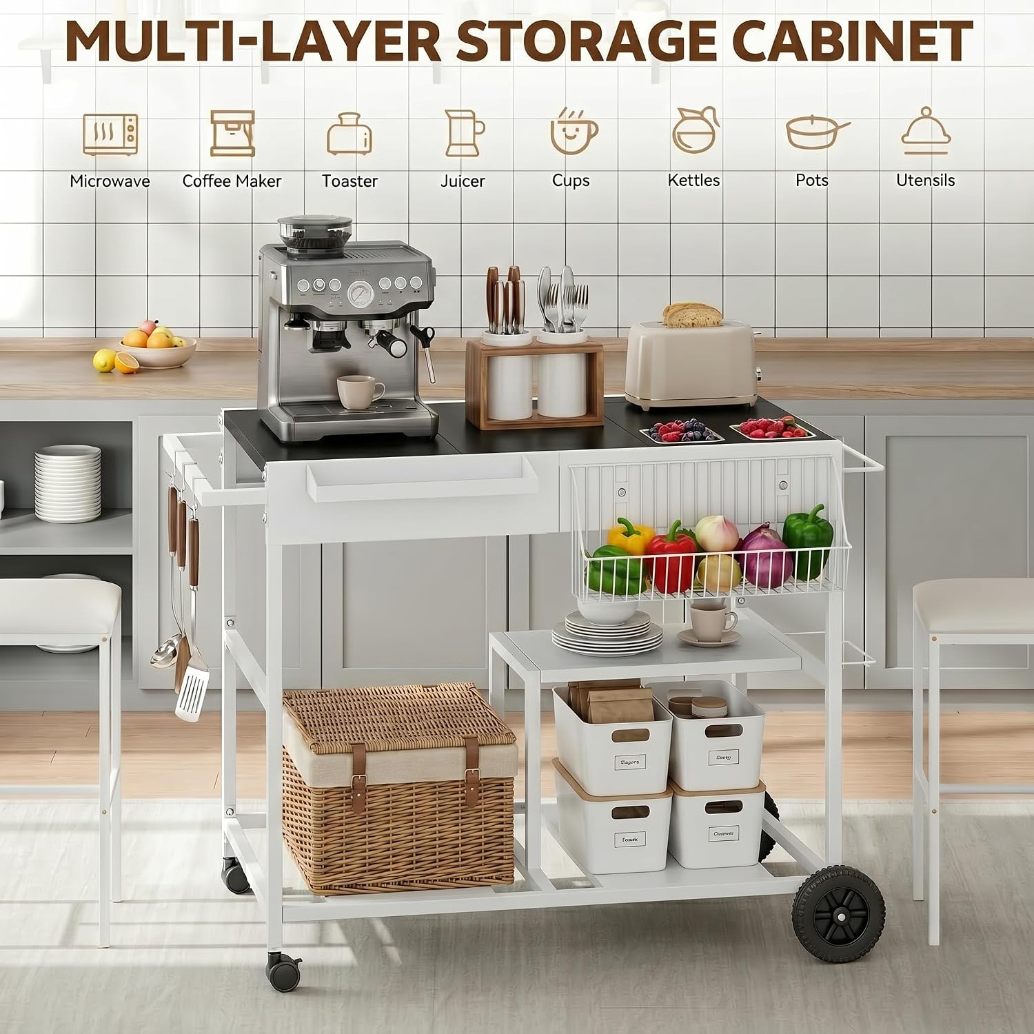 3-Tier Rolling Metal Kitchen Island