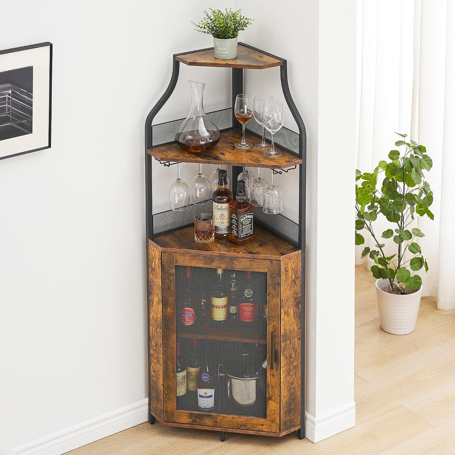 Industrial Retro Brown Corner Wine Cabinet