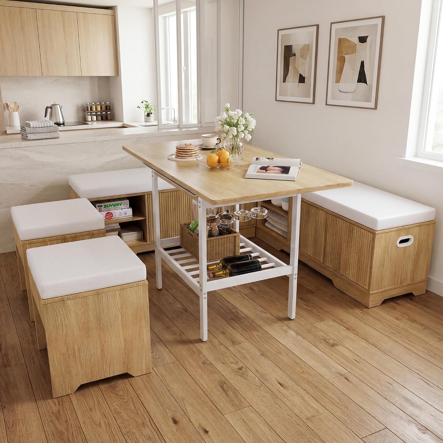 6pc Natural White Cushion Nook Set