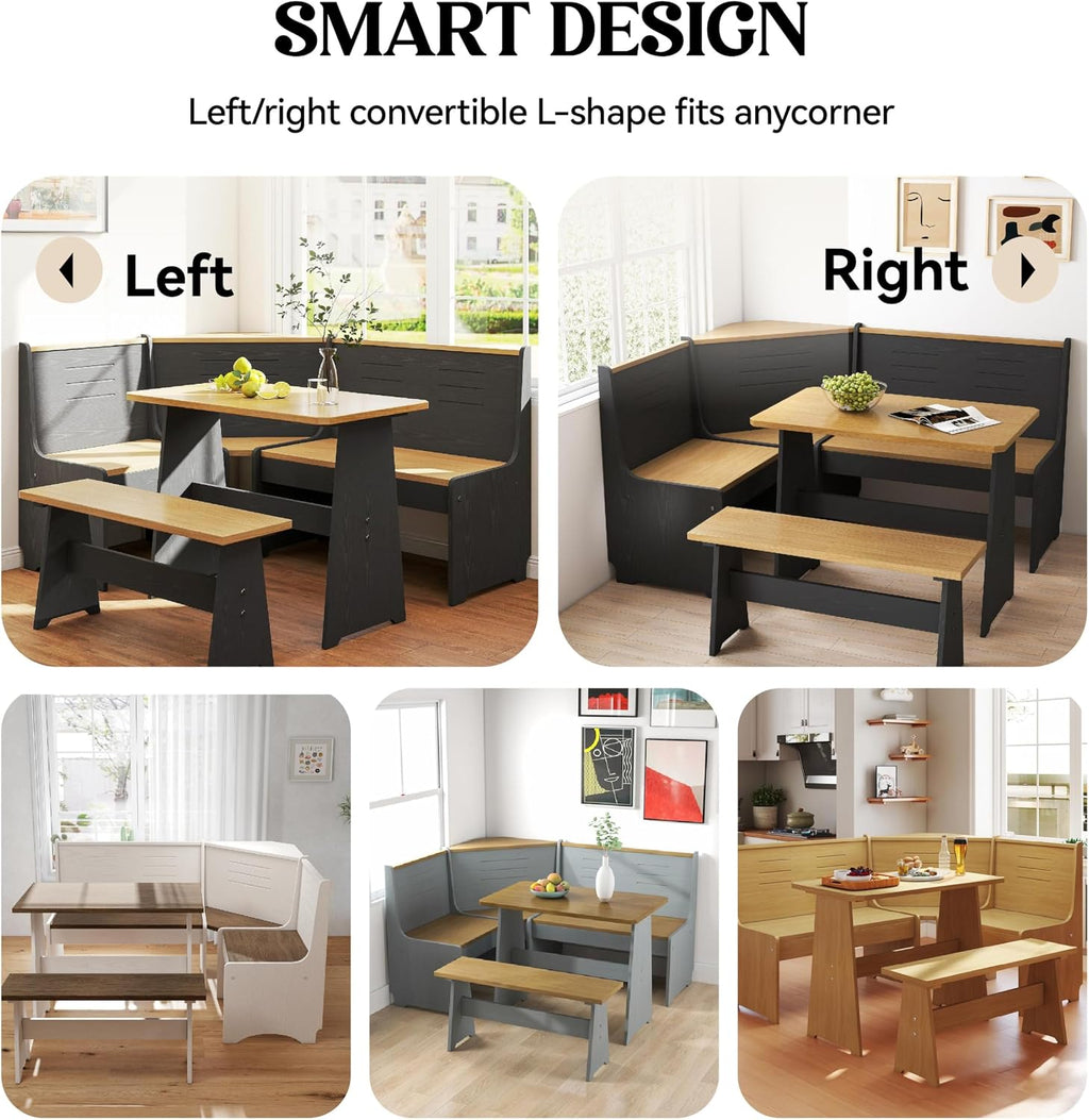 White Brown Storage Nook Dining Set