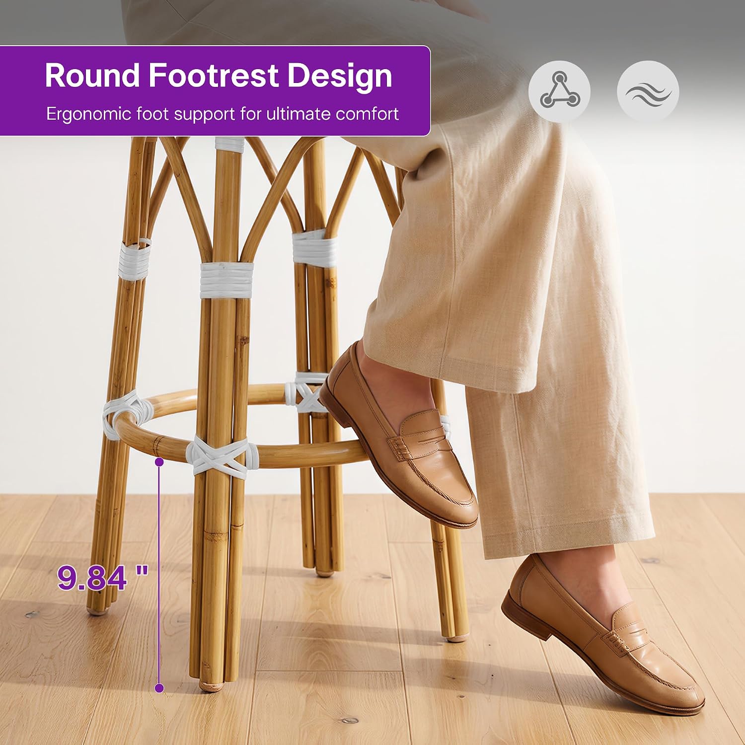 Round Aluminum Bamboo Finish Rattan Counter Stools Set of 2