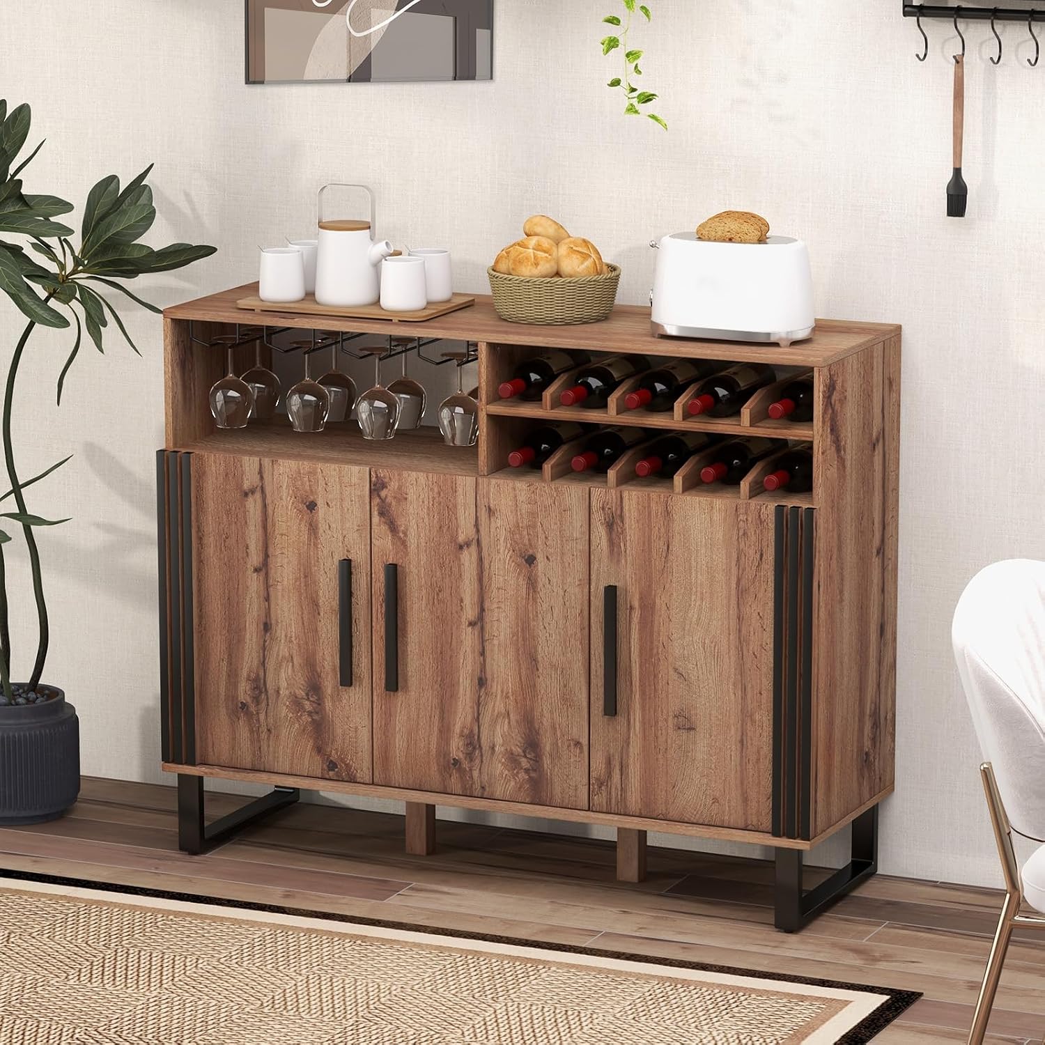 Metal Leg Wine Storage Sideboard Cabinet