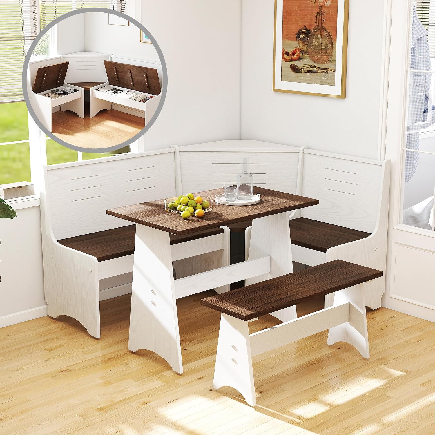 White Brown L-Shape Nook Set