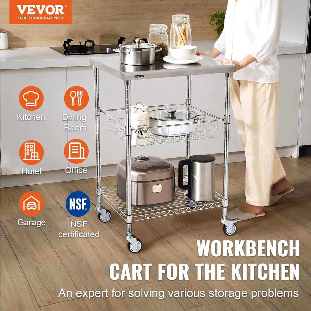 3-Tier Steel Rolling Utility Cart