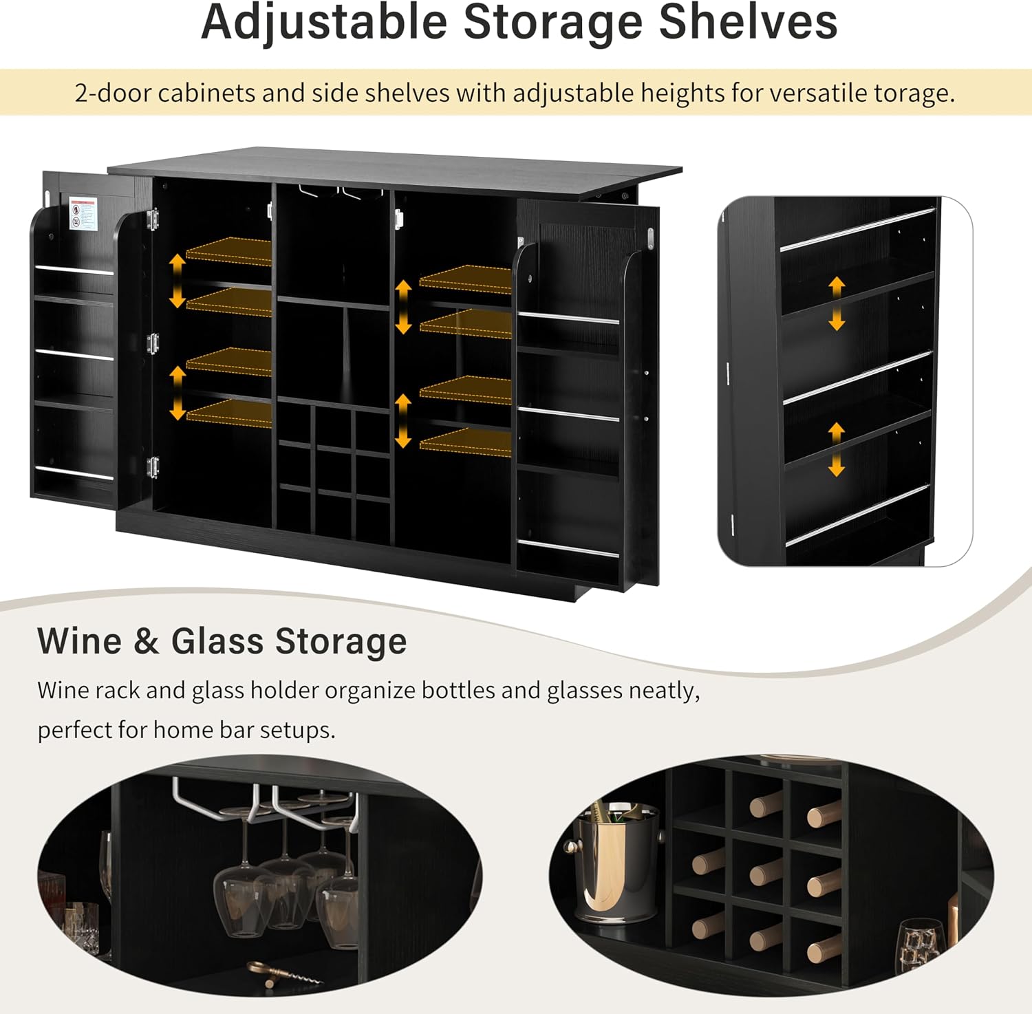 Folding Top Wine Rack Coffee Bar Sideboard