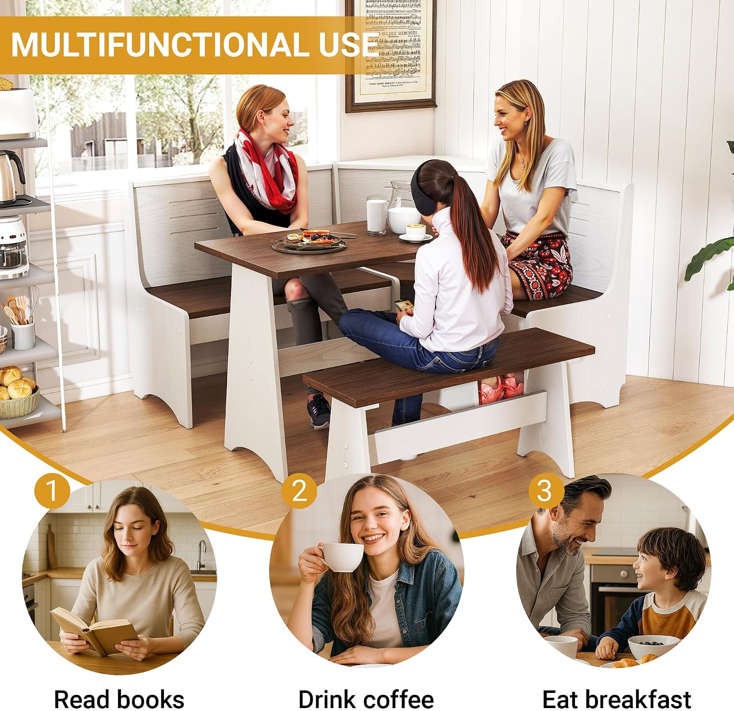 White Brown L-Shape Nook Set