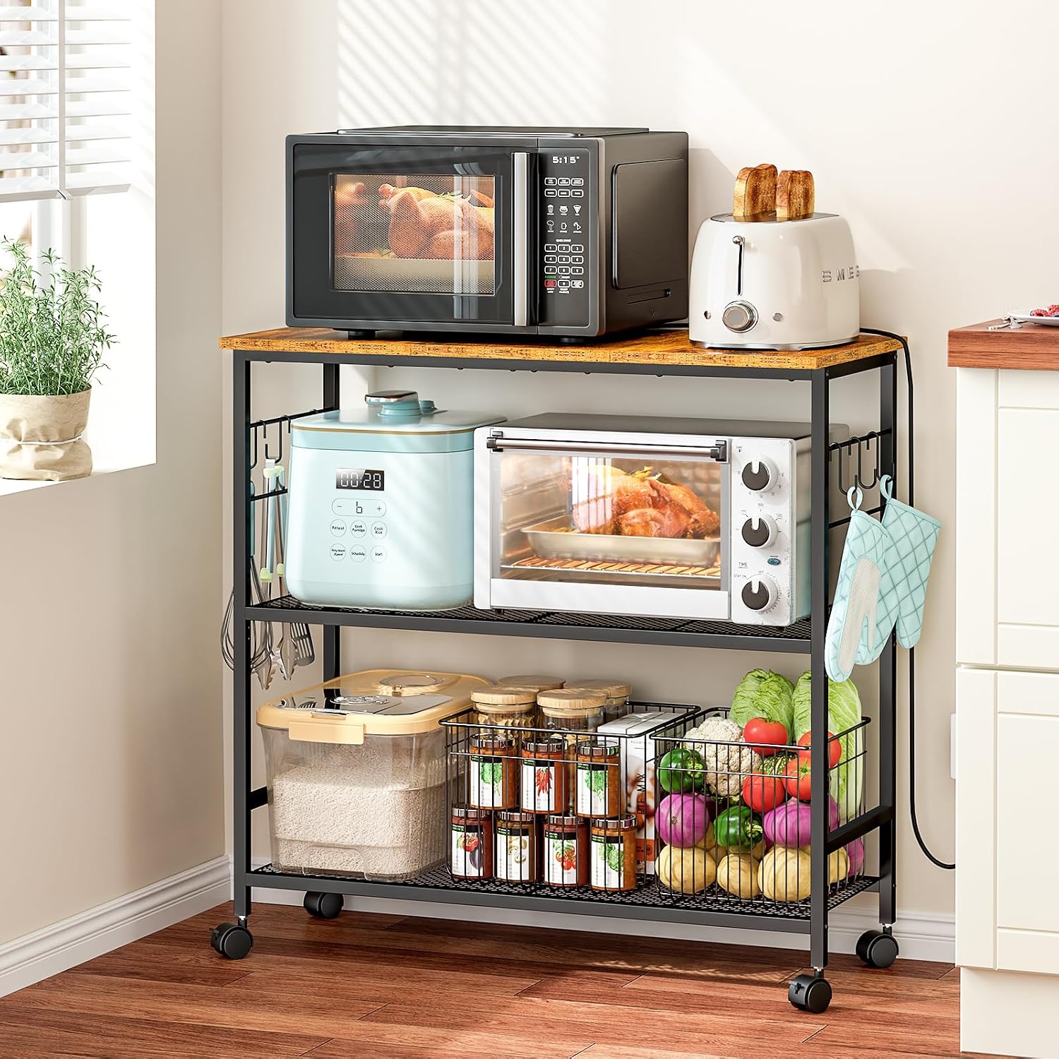 3-Tier Rolling Microwave Cart