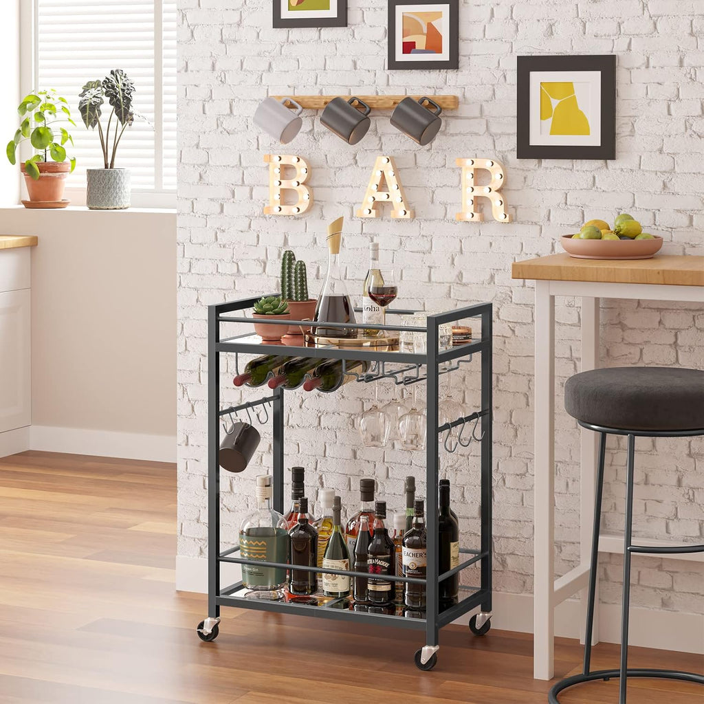 Black Rolling Wine Rack Bar Cart