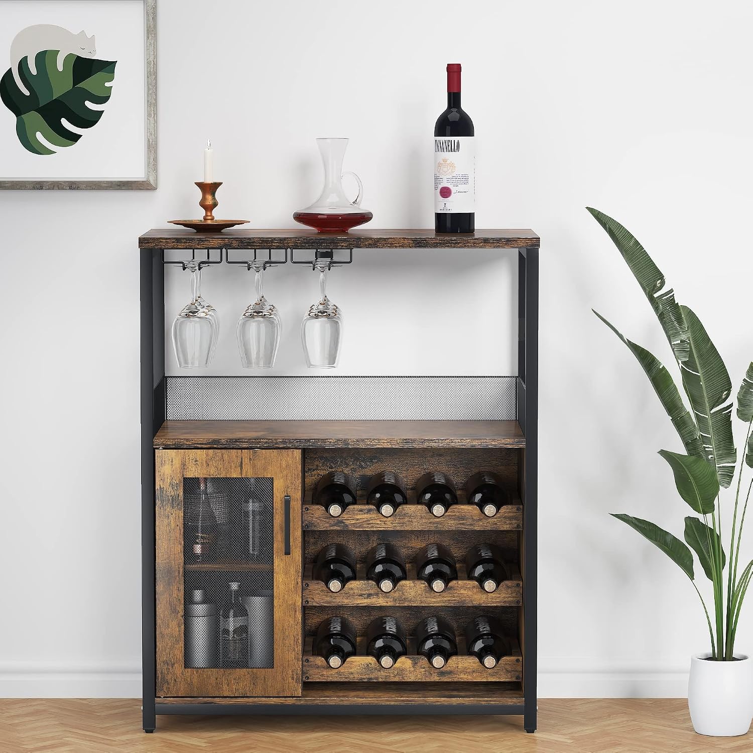 3-Tier Rustic Wine Bar Cabinet