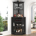 71" Dark Gray Industrial Corner Wine Bar Cabinet