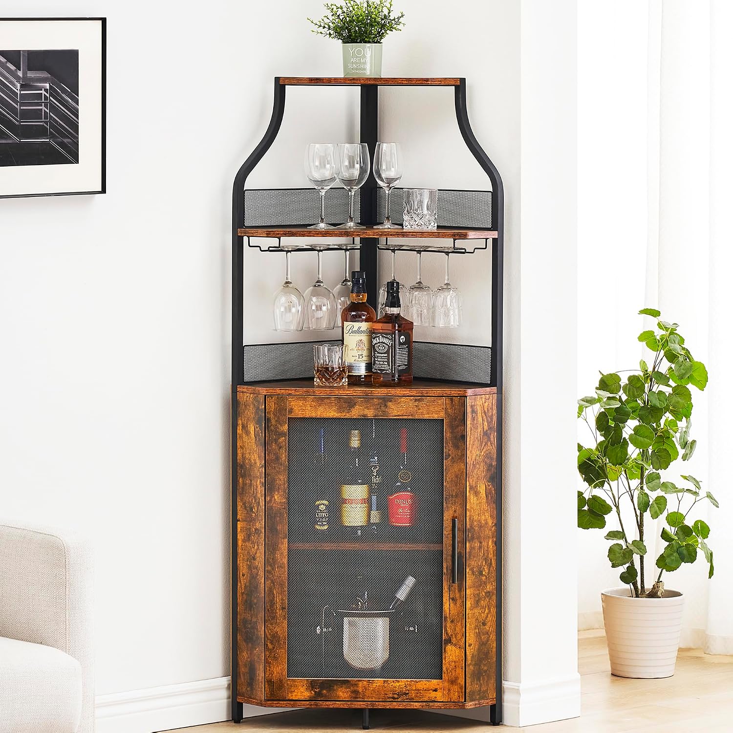 Industrial Retro Brown Corner Wine Cabinet