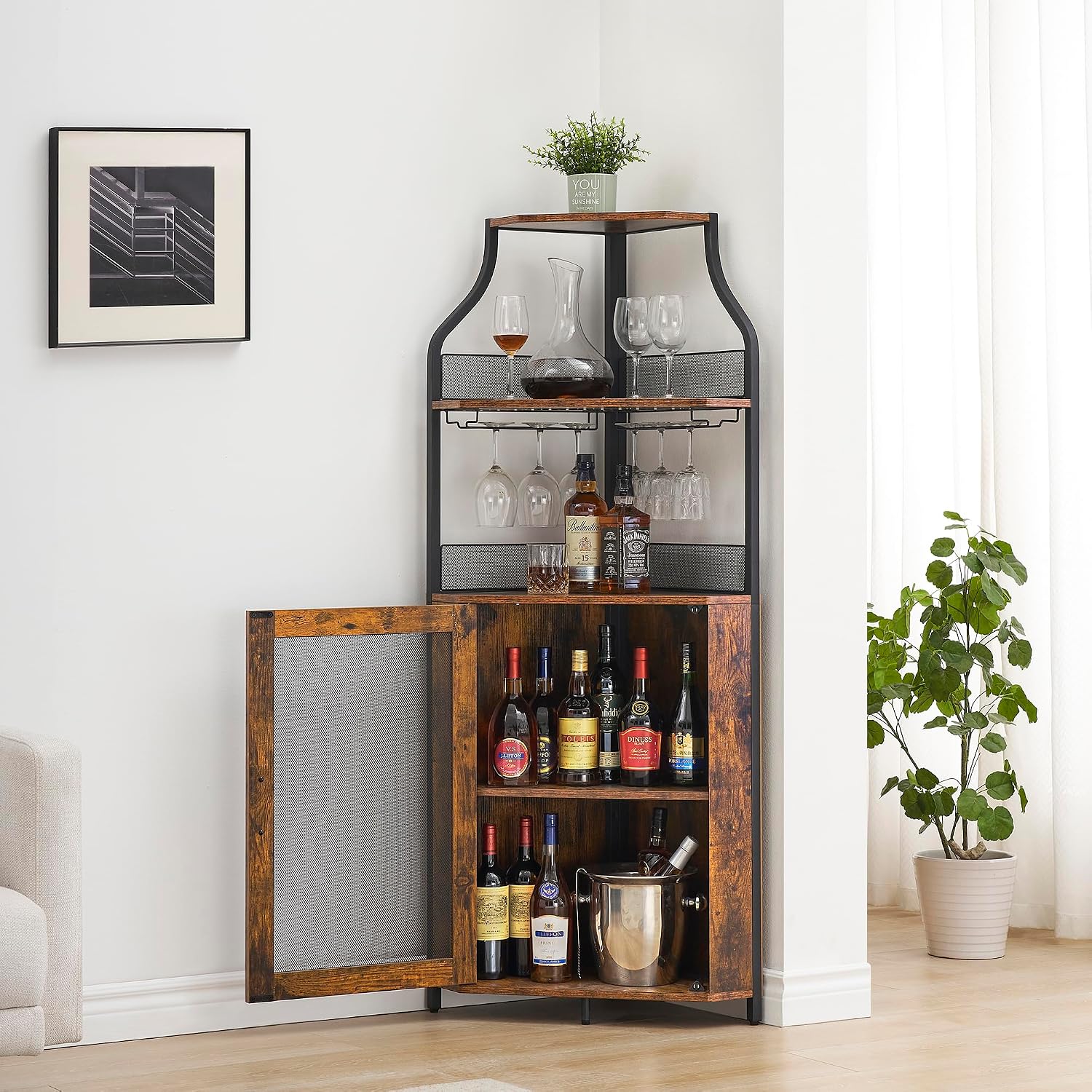 Industrial Retro Brown Corner Wine Cabinet