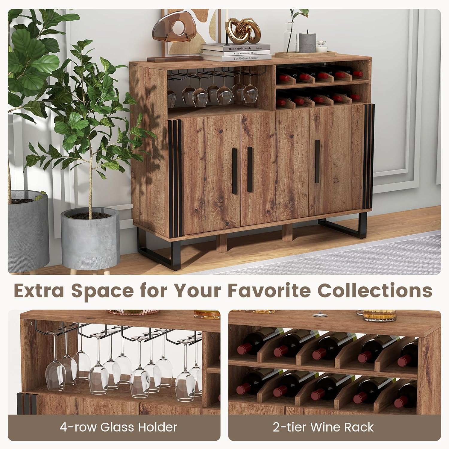 Metal Leg Wine Storage Sideboard Cabinet