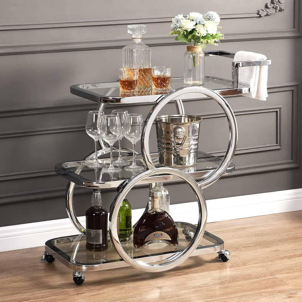 3-Tier Chrome Rolling Bar Cart