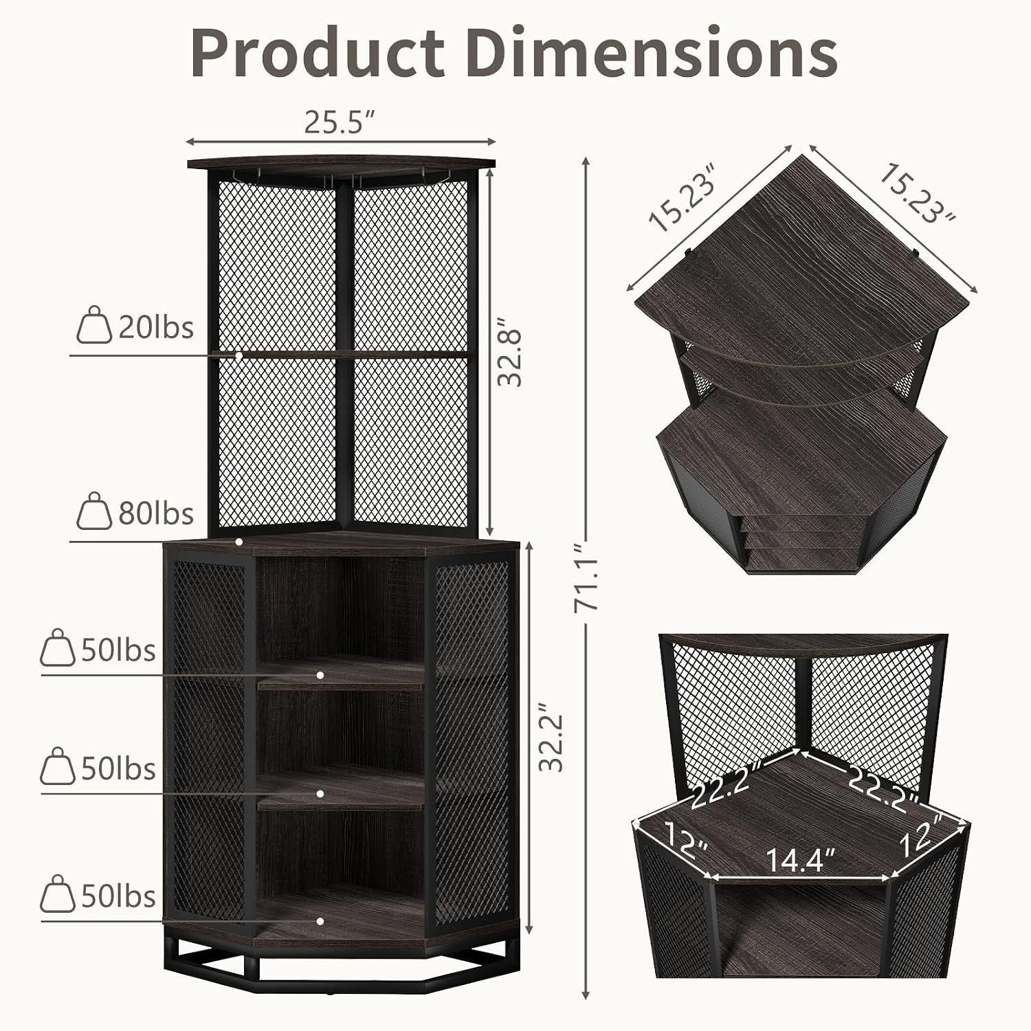 71" Dark Gray Industrial Corner Wine Bar Cabinet
