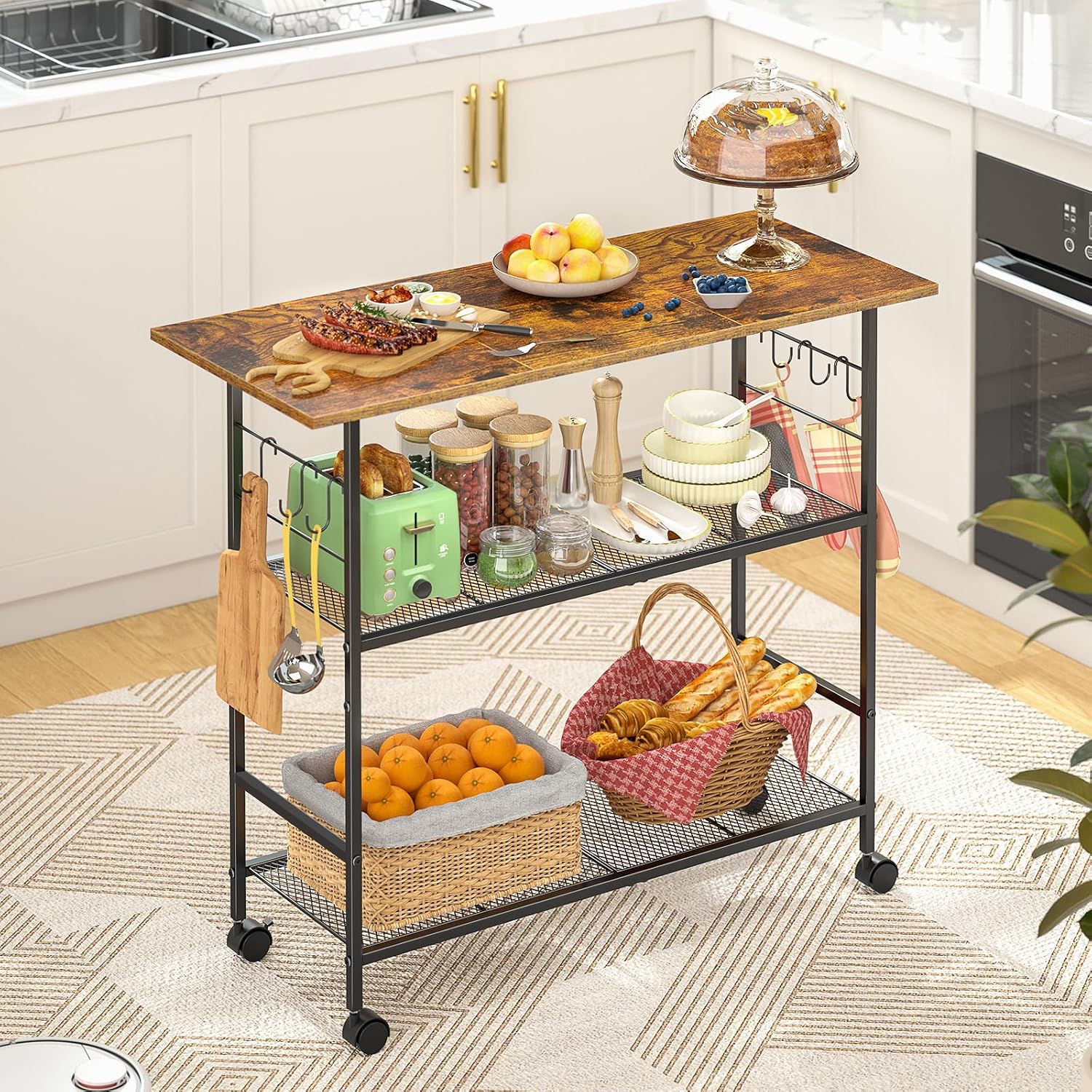 3-Tier Metal Rolling Kitchen Island