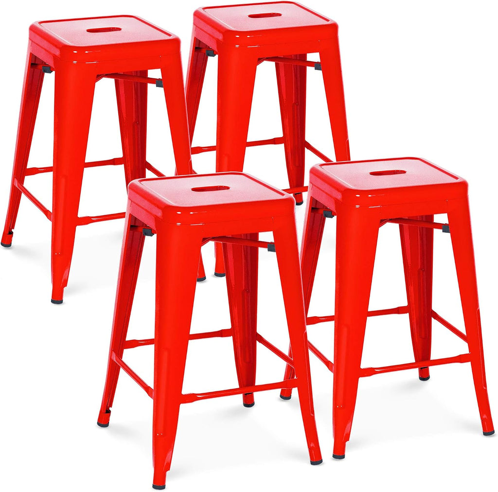 24" Red Stackable Backless Counter Bar Stools