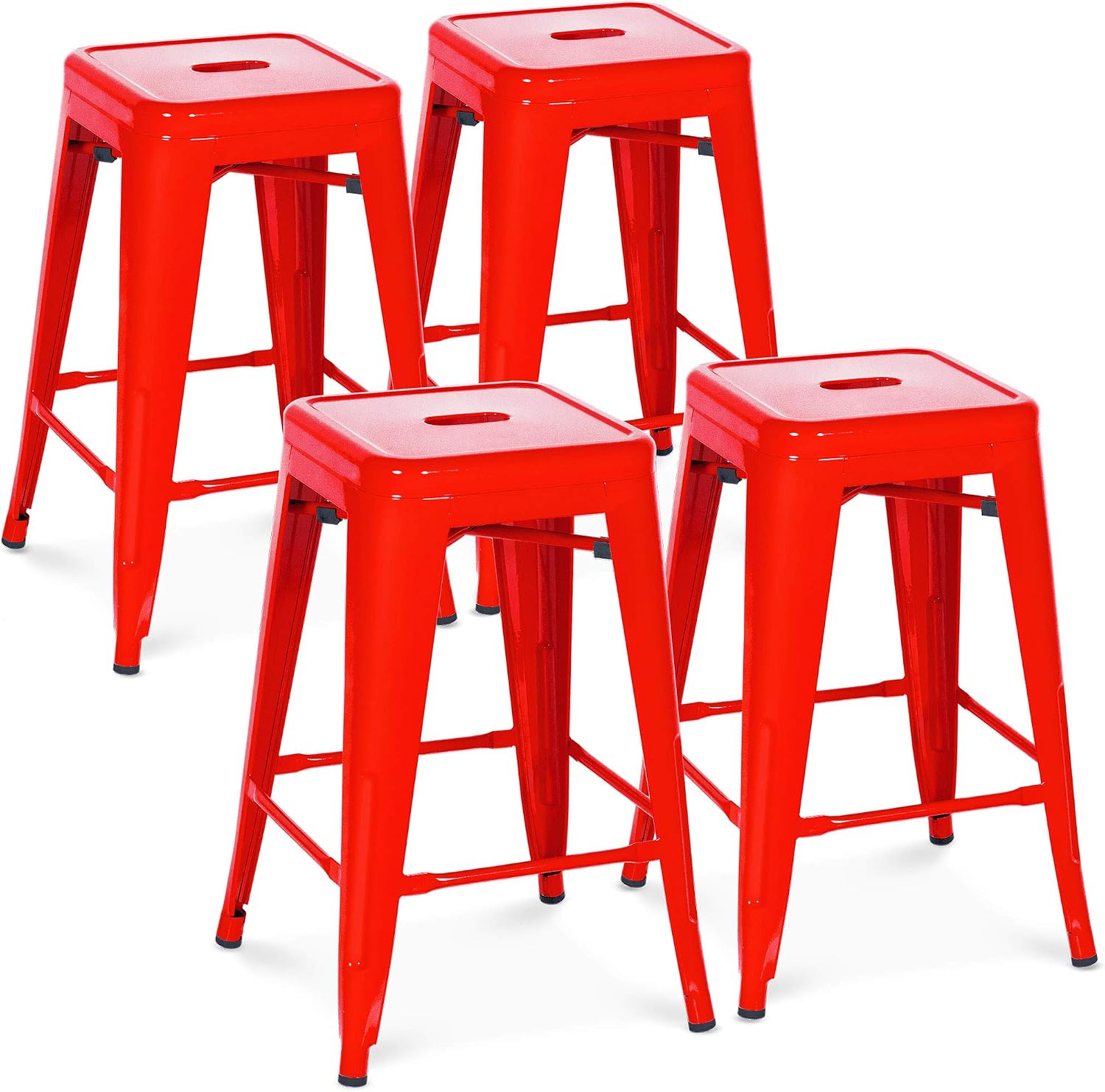 24" Red Stackable Backless Counter Bar Stools