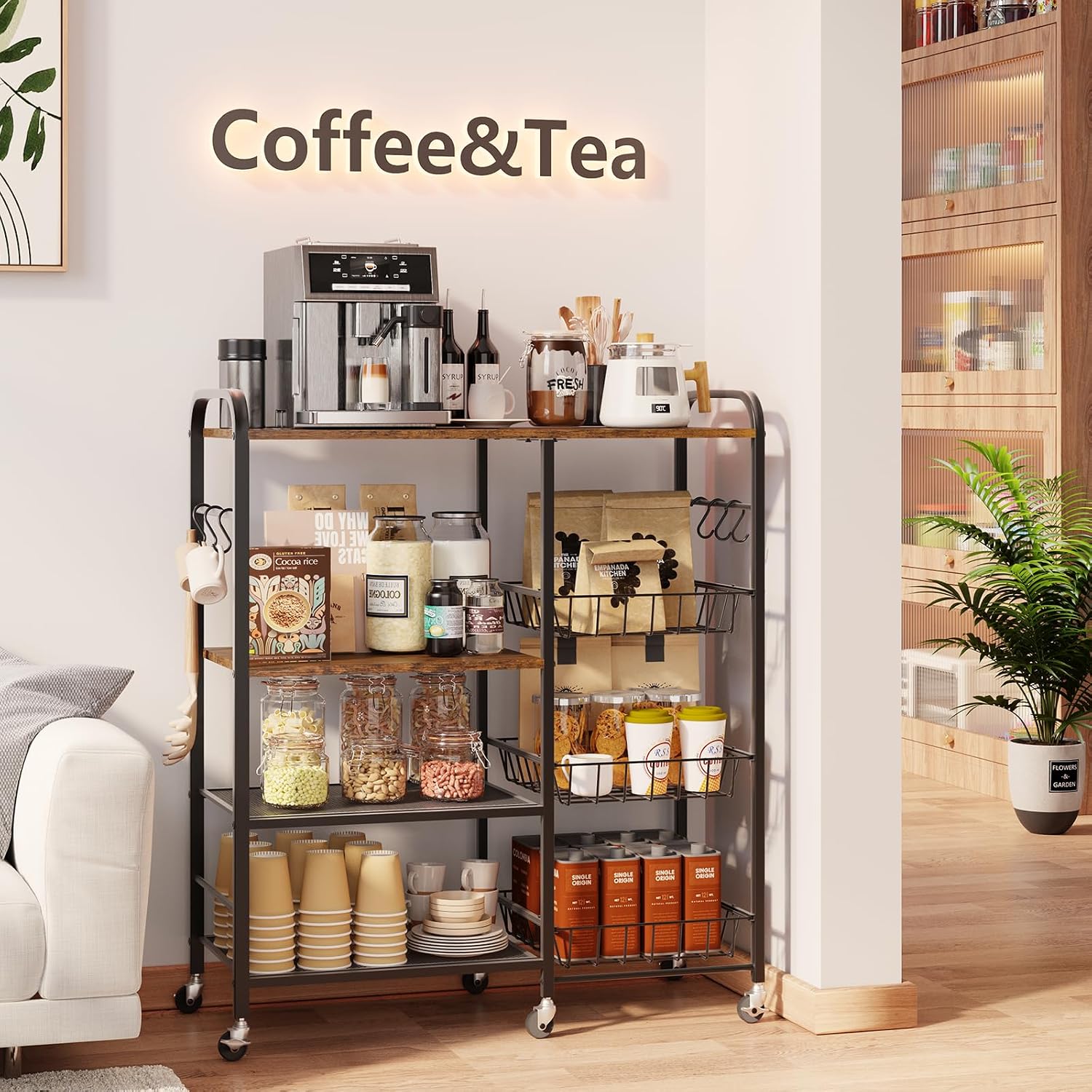 4-Tier Rolling Microwave Storage Cart
