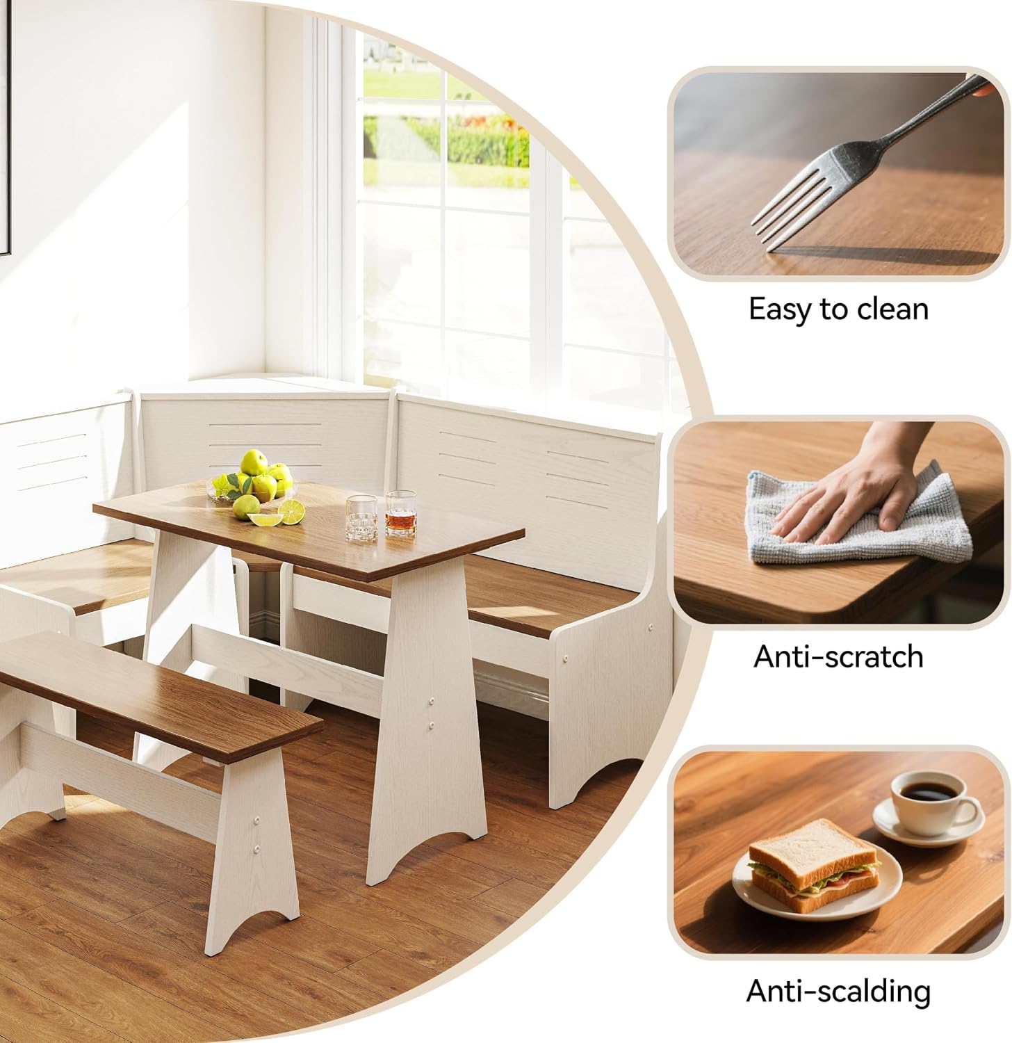 White Brown Storage Nook Dining Set