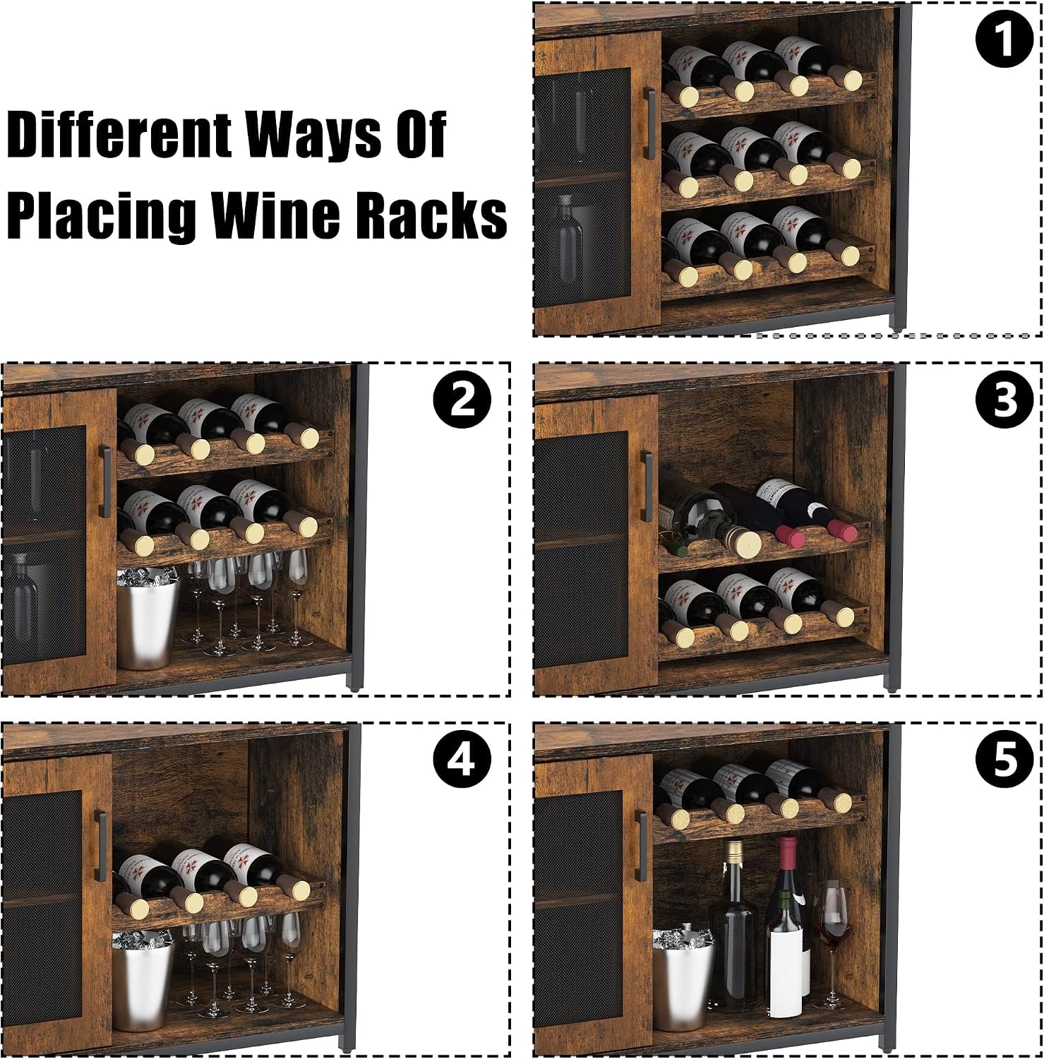 3-Tier Rustic Wine Bar Cabinet