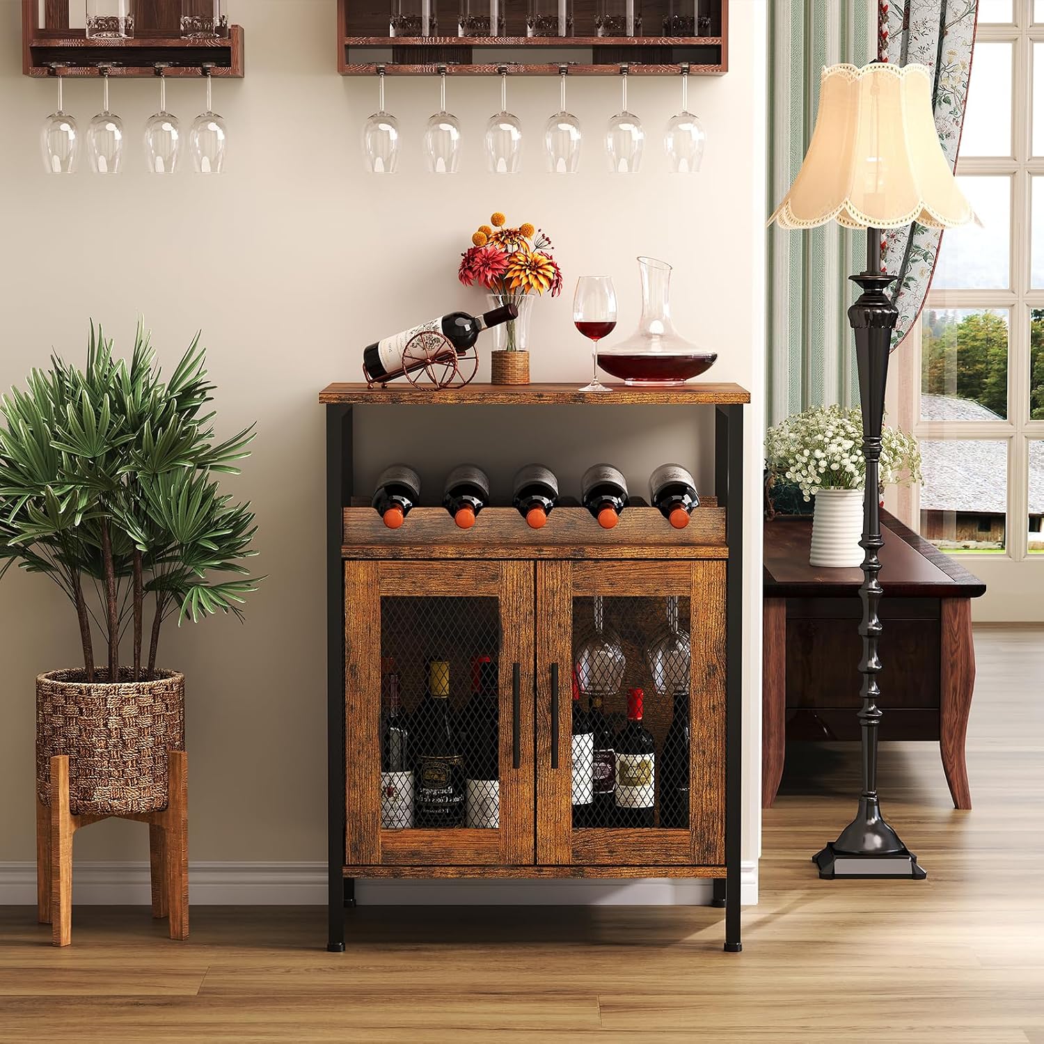 X-cosrack Rustic Mesh Door Wine Bar Sideboard Cabinet