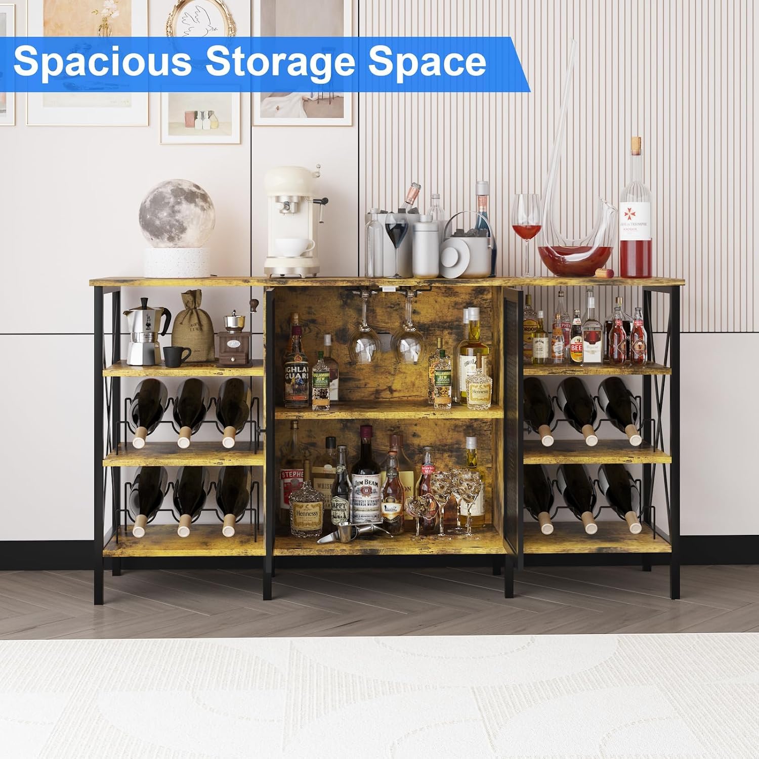 55" LED Mesh Door Modern Wine Bar Sideboard