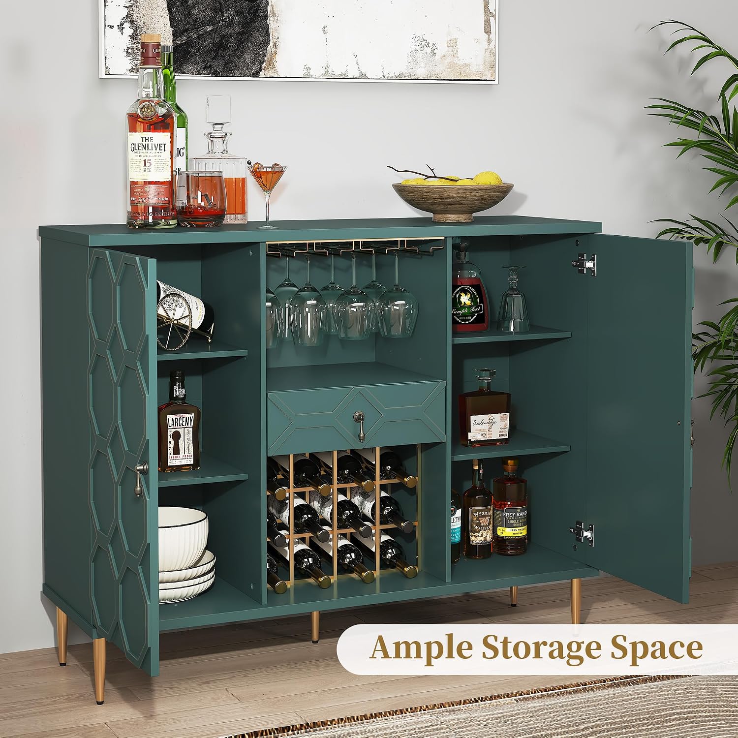 Green Geometric Door Wine Bar Cabinet
