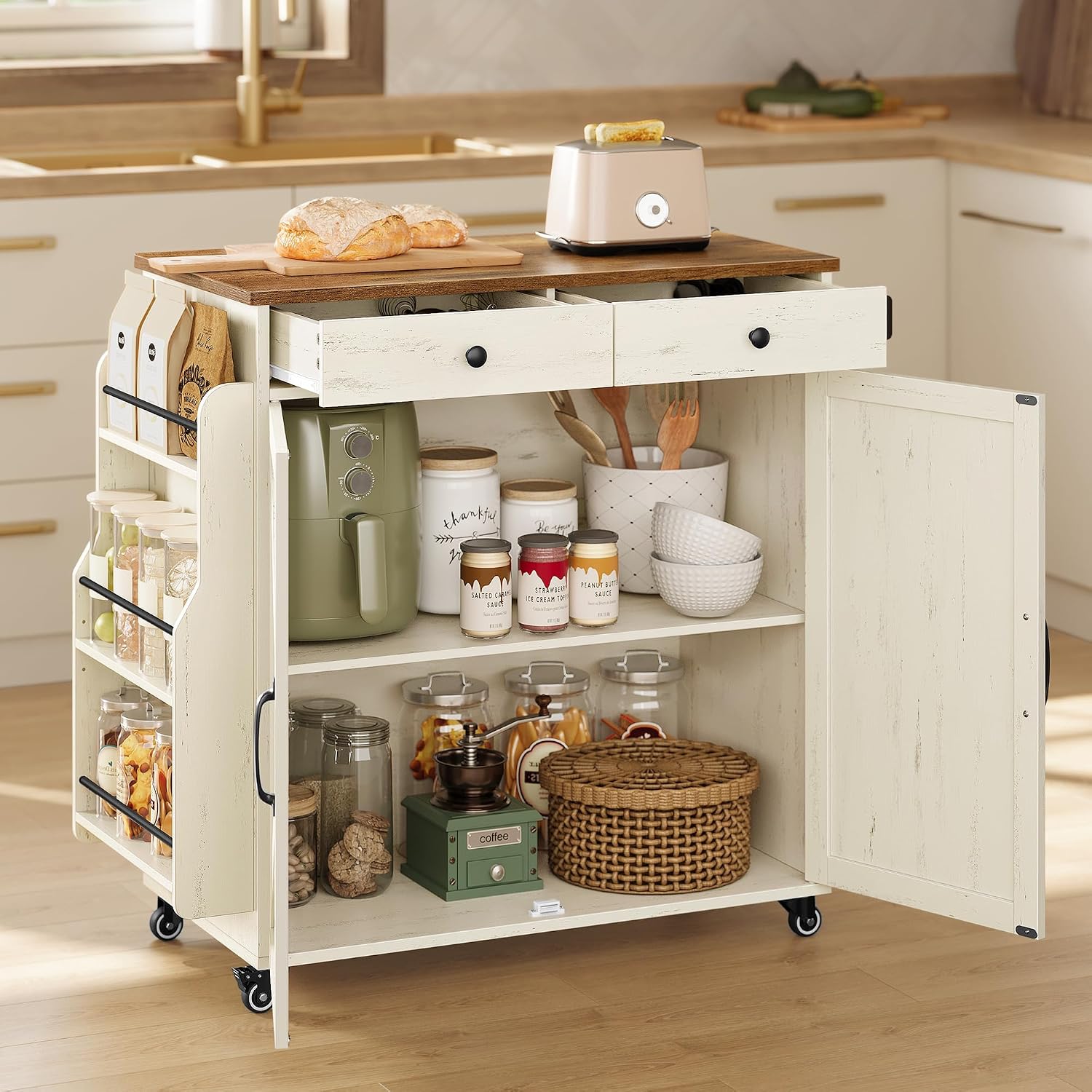 Rolling Rustic Kitchen Island Cart