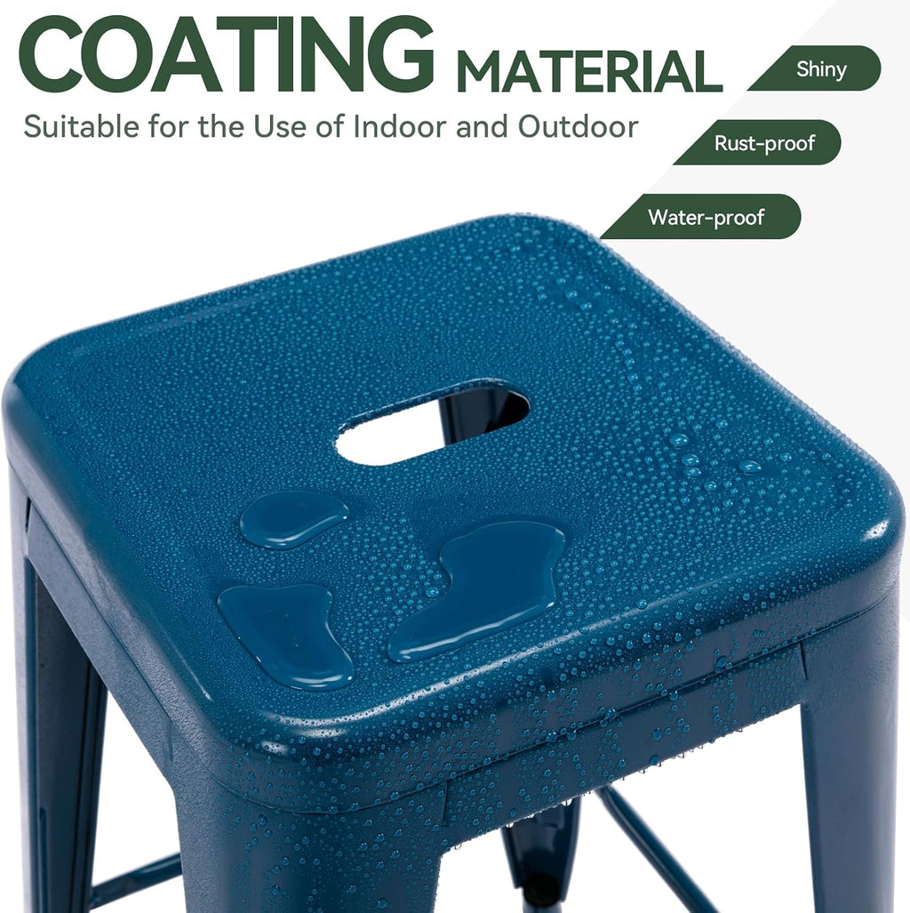 24" Deep Blue Square Bar Stools Set 2