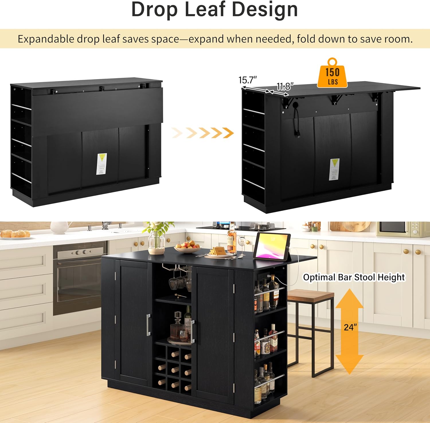Folding Top Wine Rack Coffee Bar Sideboard