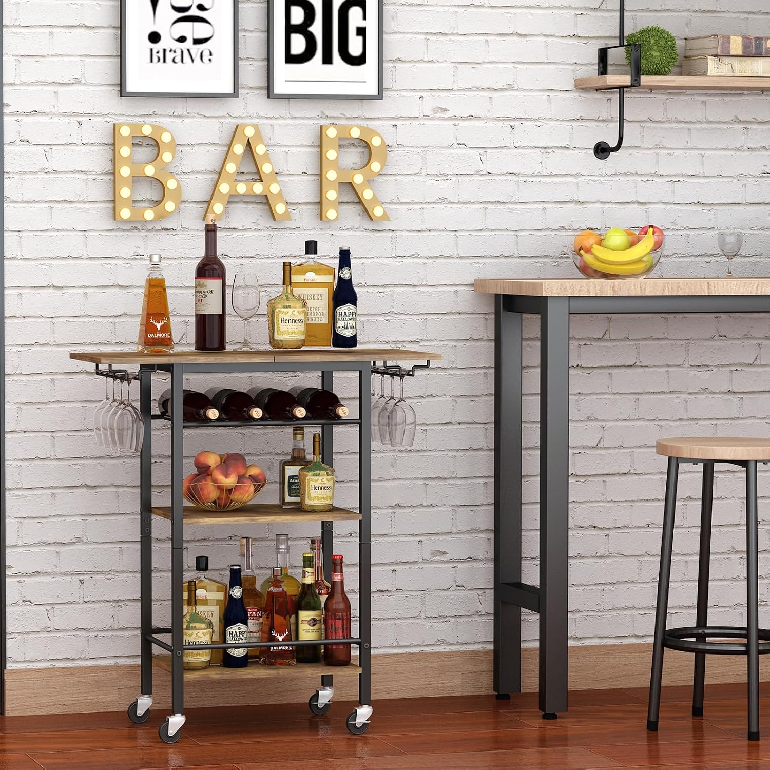 3-Tier Rolling Home Bar Cart
