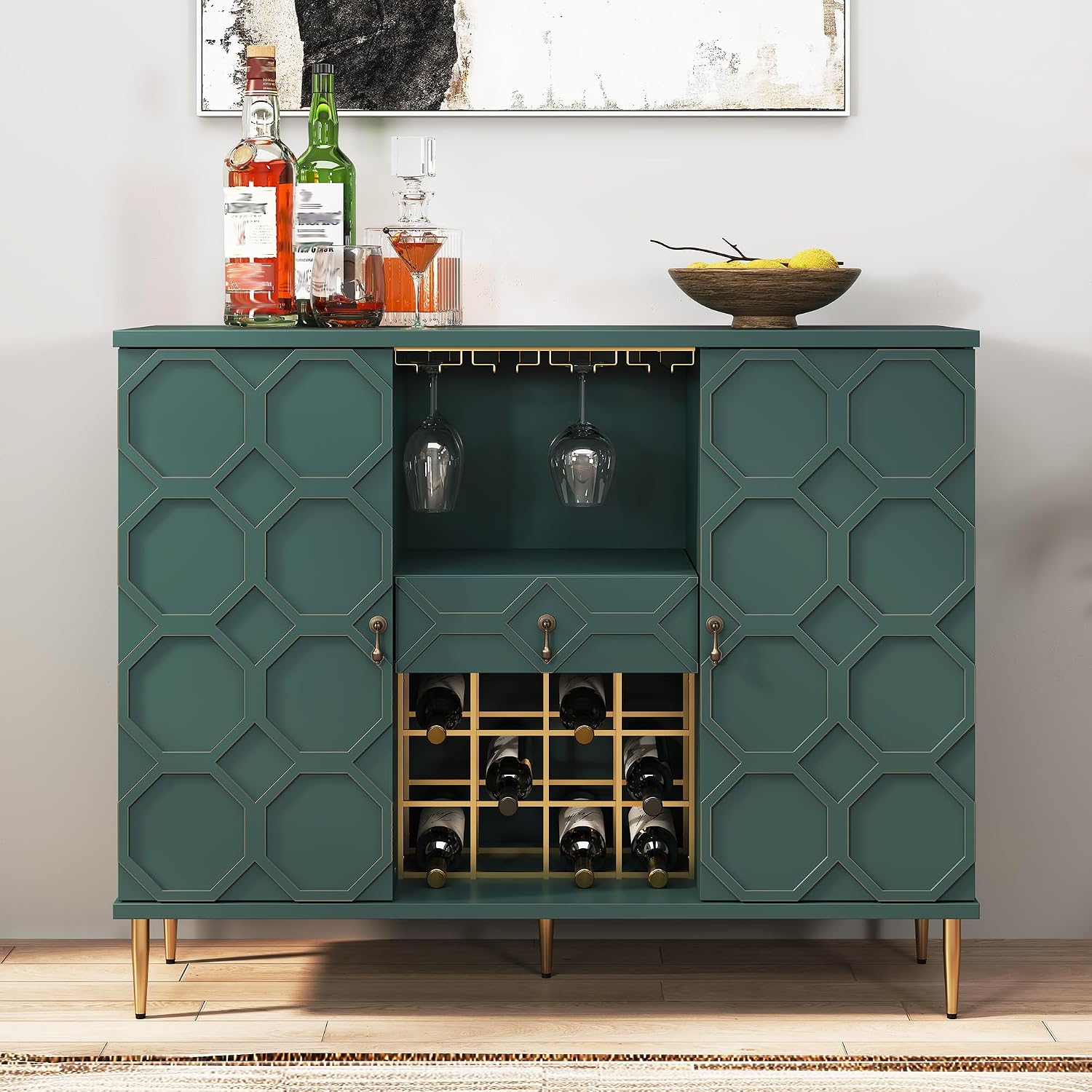 Green Geometric Door Wine Bar Cabinet