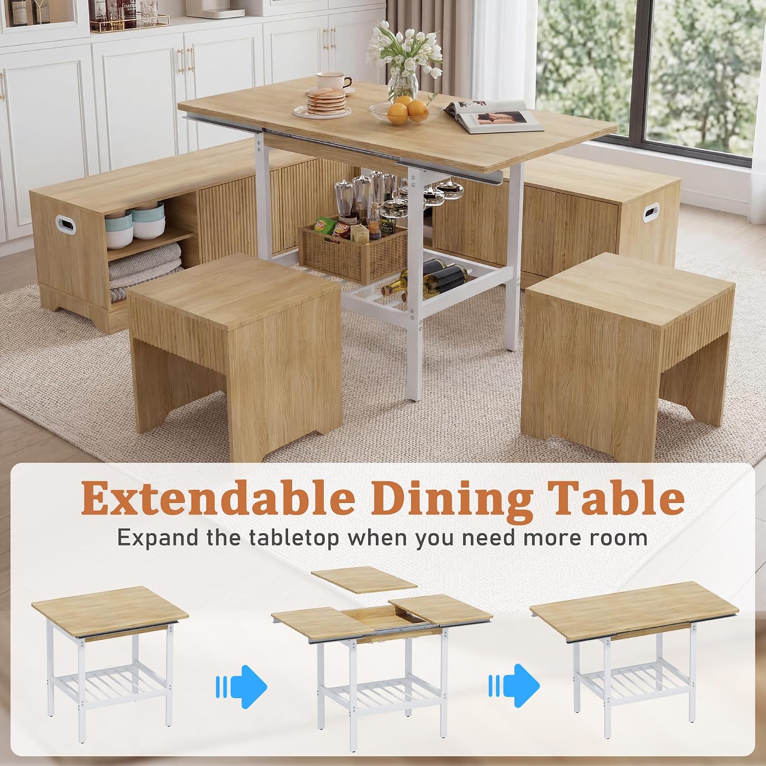 6pc Natural Corner Dining Nook Set