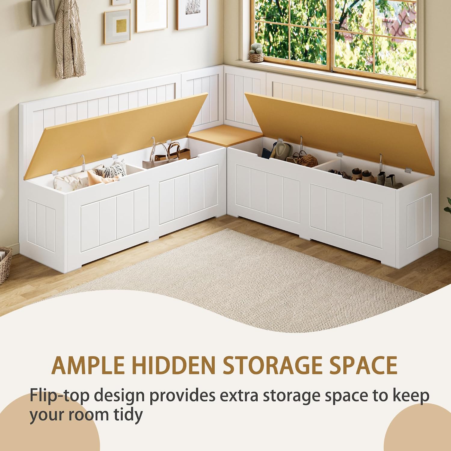 White Storage L-Shape Nook Set