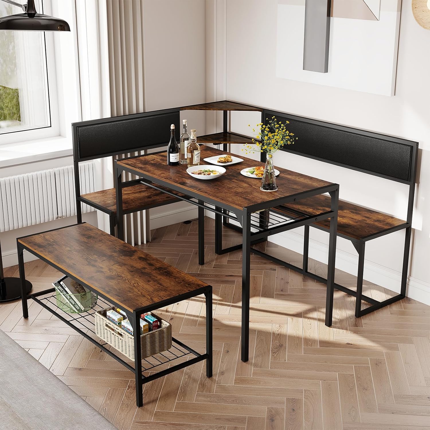 Brown L-Shaped Breakfast Nook Set