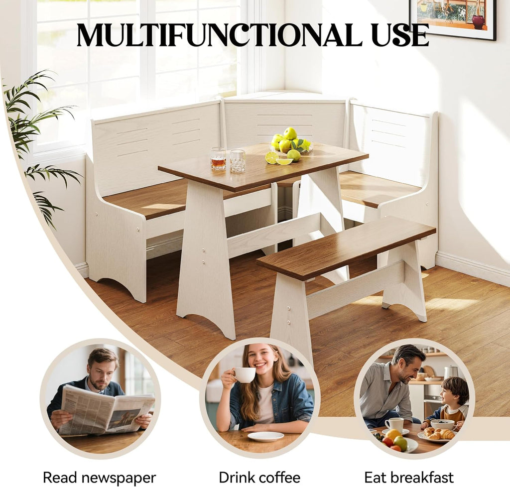 White Brown Storage Nook Dining Set