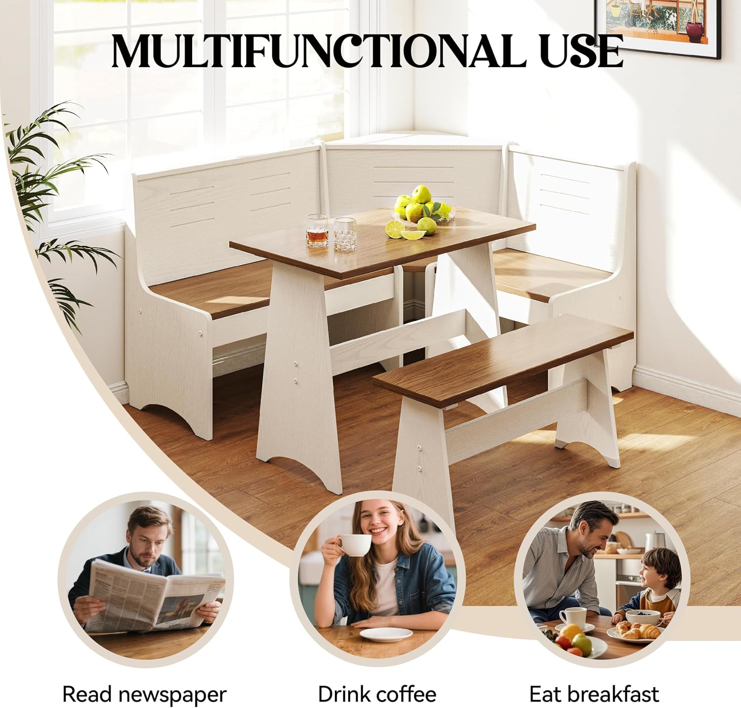 White Brown Storage Nook Dining Set