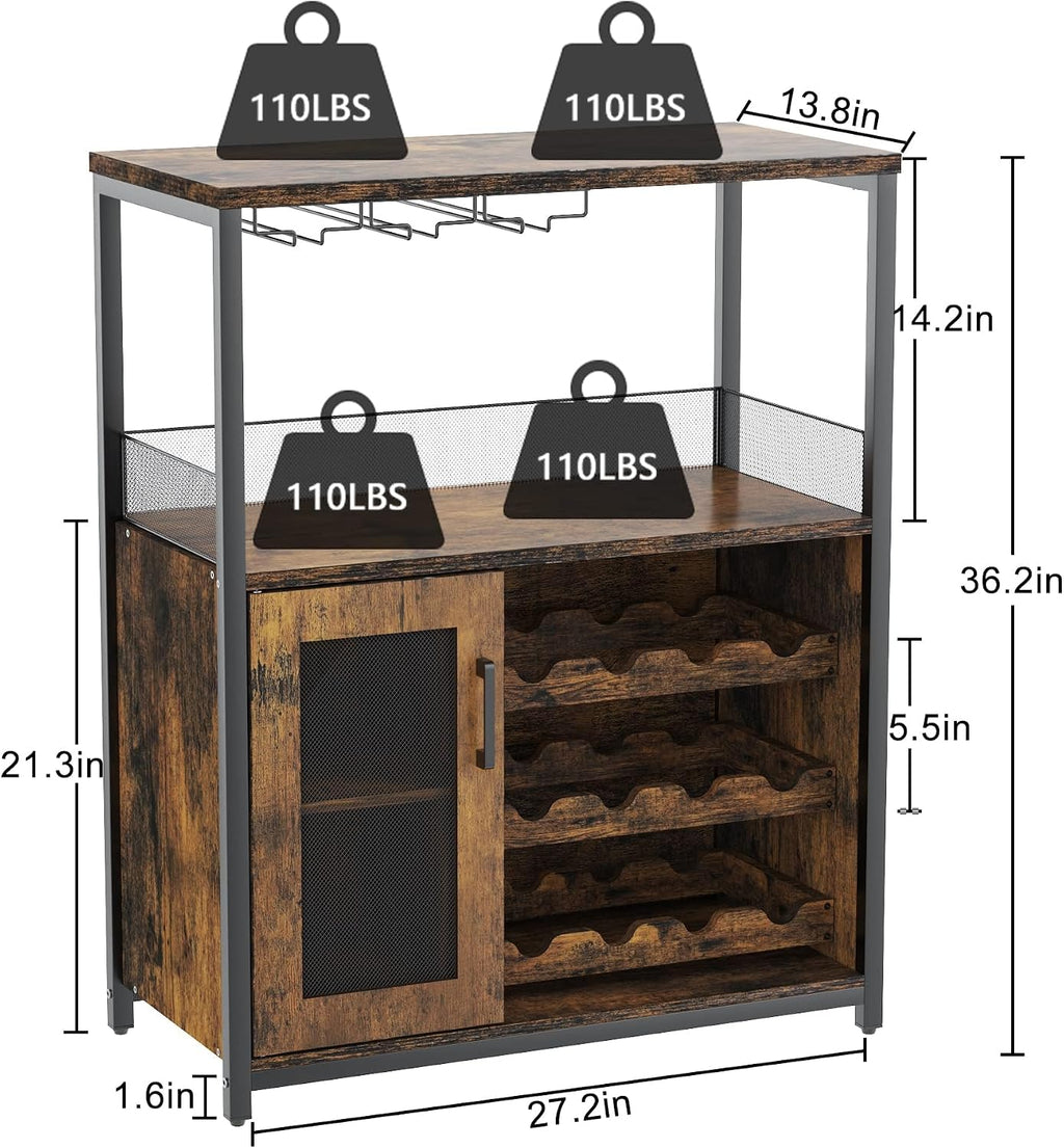 3-Tier Rustic Wine Bar Cabinet