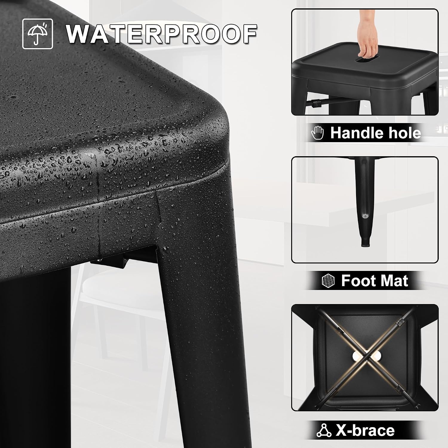 30" Graphite Stackable Backless Metal Bar Stools Set of 4