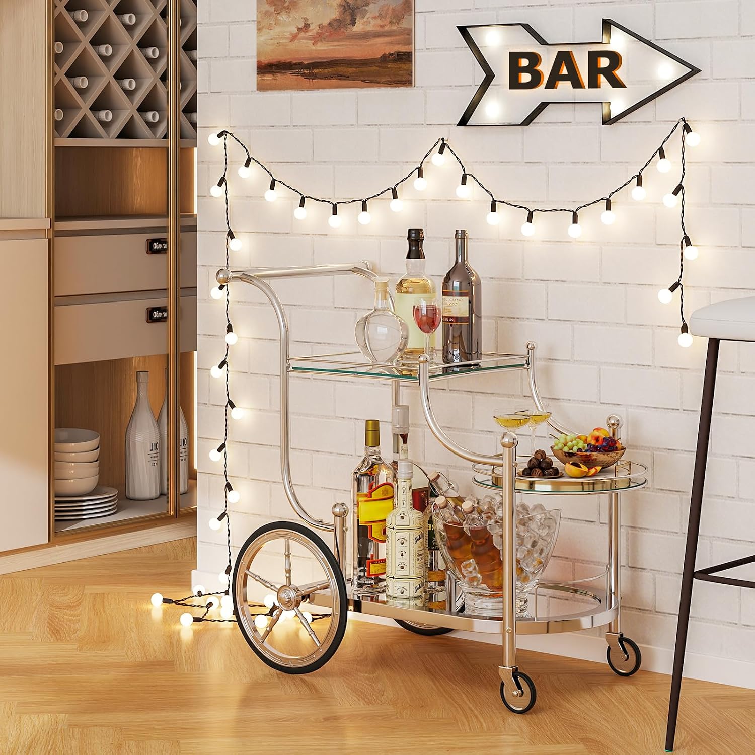 3-Tier Silver Rolling Bar Cart