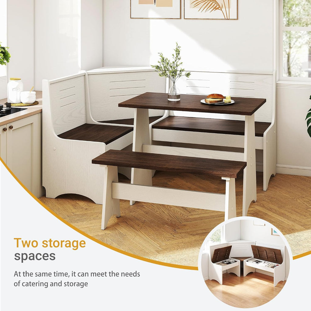 White Brown L-Shape Nook Set