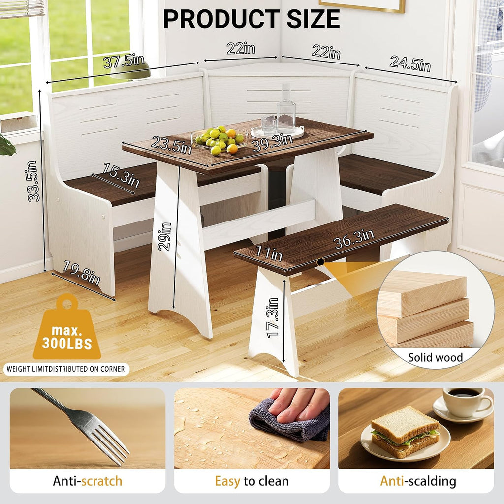 White Brown L-Shape Nook Set