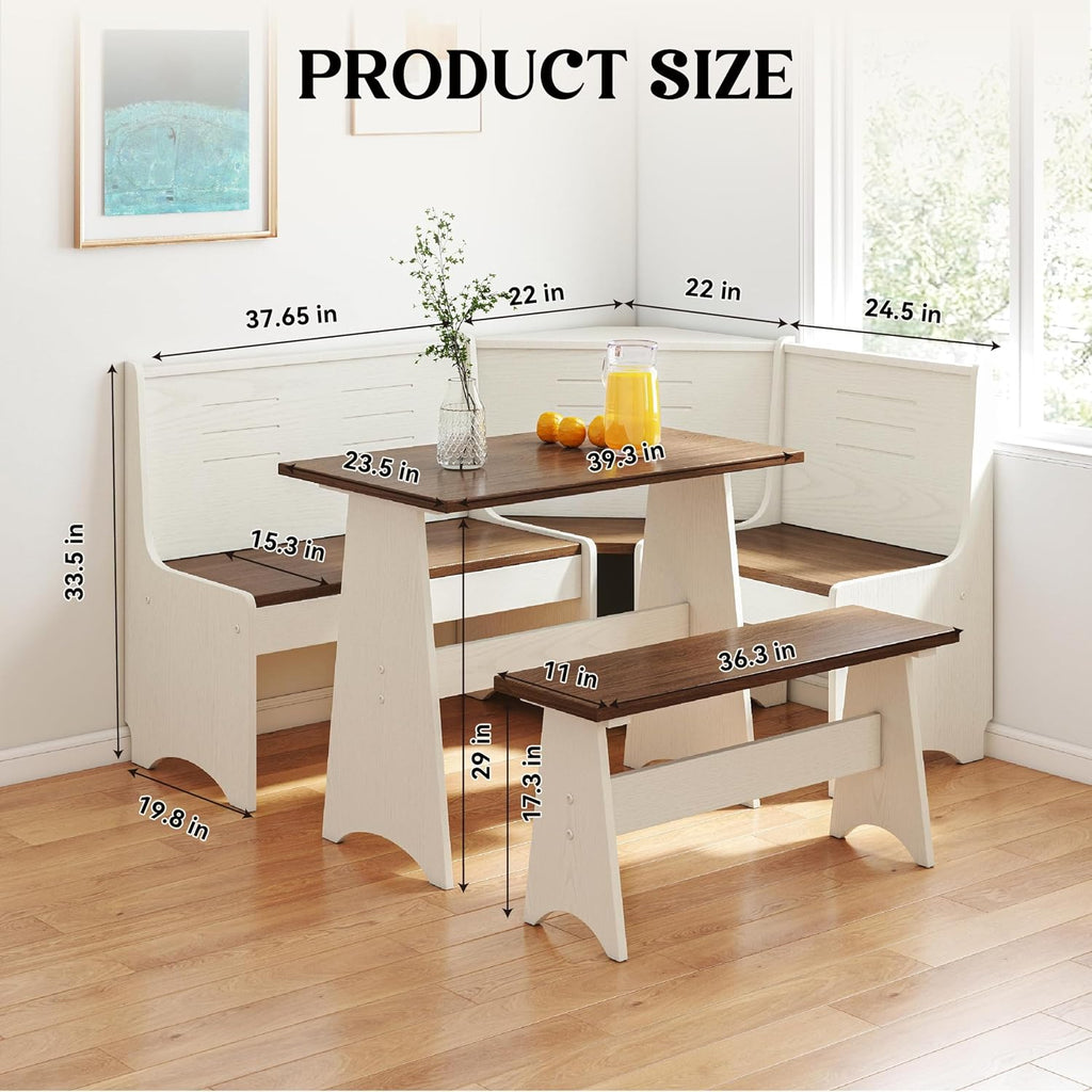 White Brown Storage Nook Dining Set